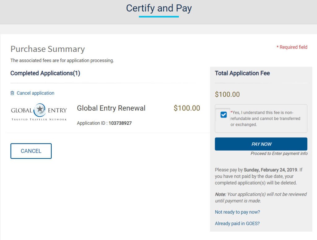 Pay the Application Fee: tsa precheck