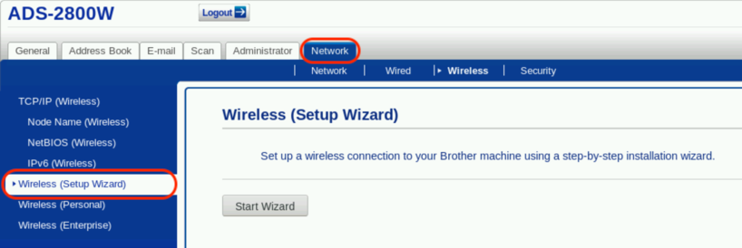 Select WiFi Setup Wizard : Connect brother Printer to Wifi